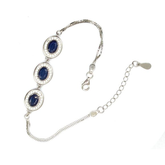 Sterling Silver 925 Blue & White Sapphire Tennis Bracelet Adjustable - Picture 1 of 8